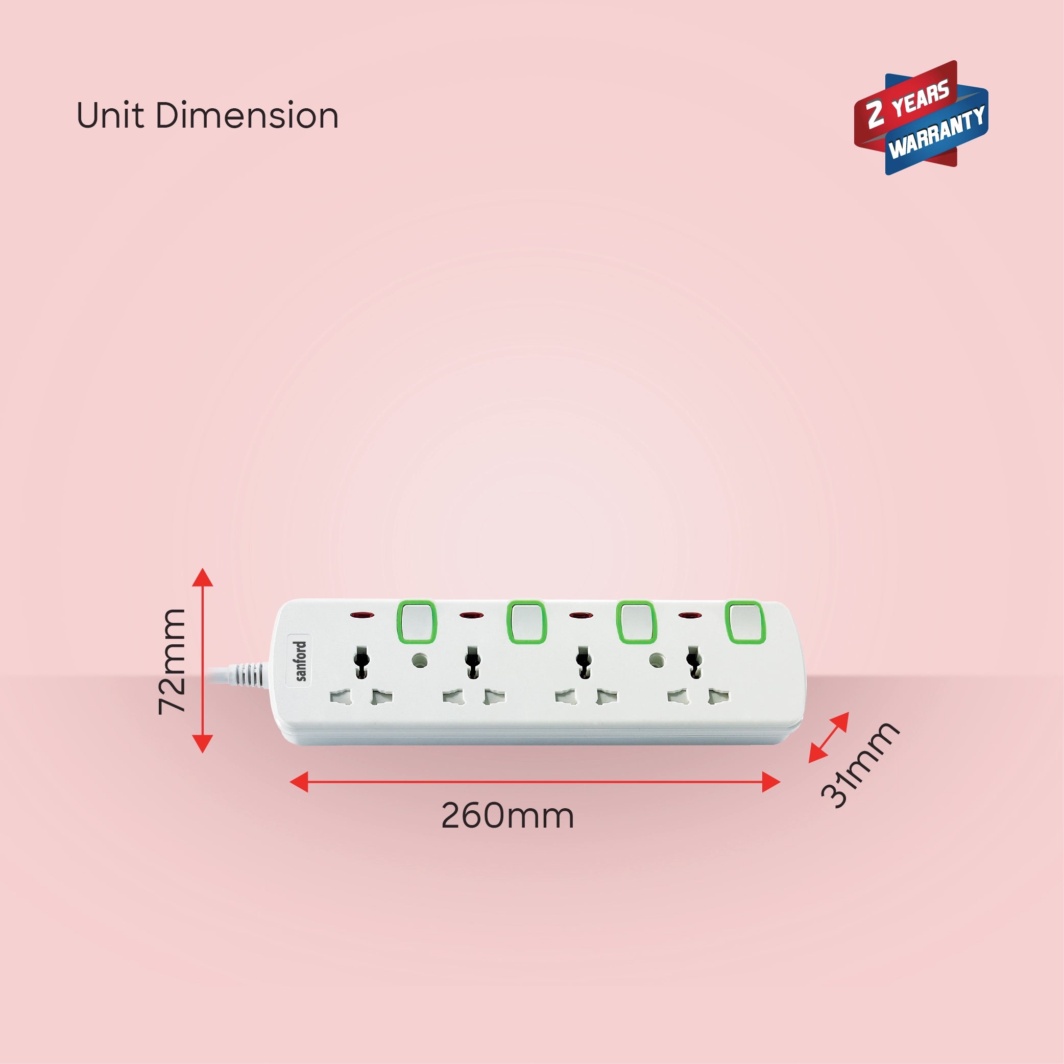 4 way extension socket 3 meter cable individual switches sanford 6