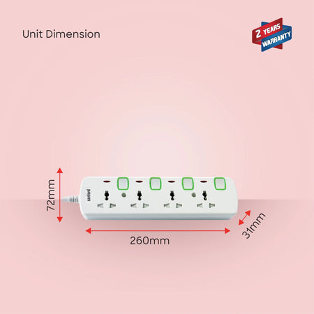 Sanford SF2302ES 4-Way Extension Socket – unit dimensions and measurements