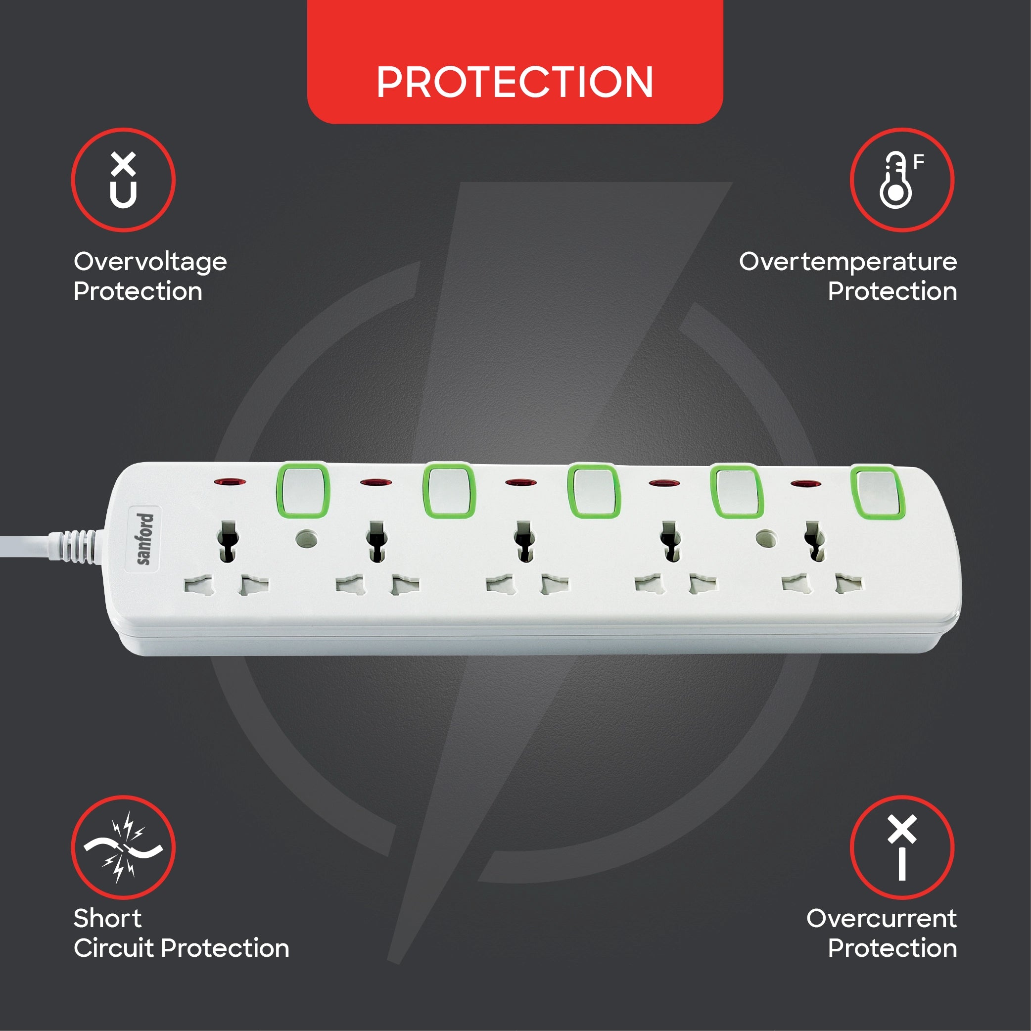 5 way extension socket 5 meter cable individual switches sanford 4