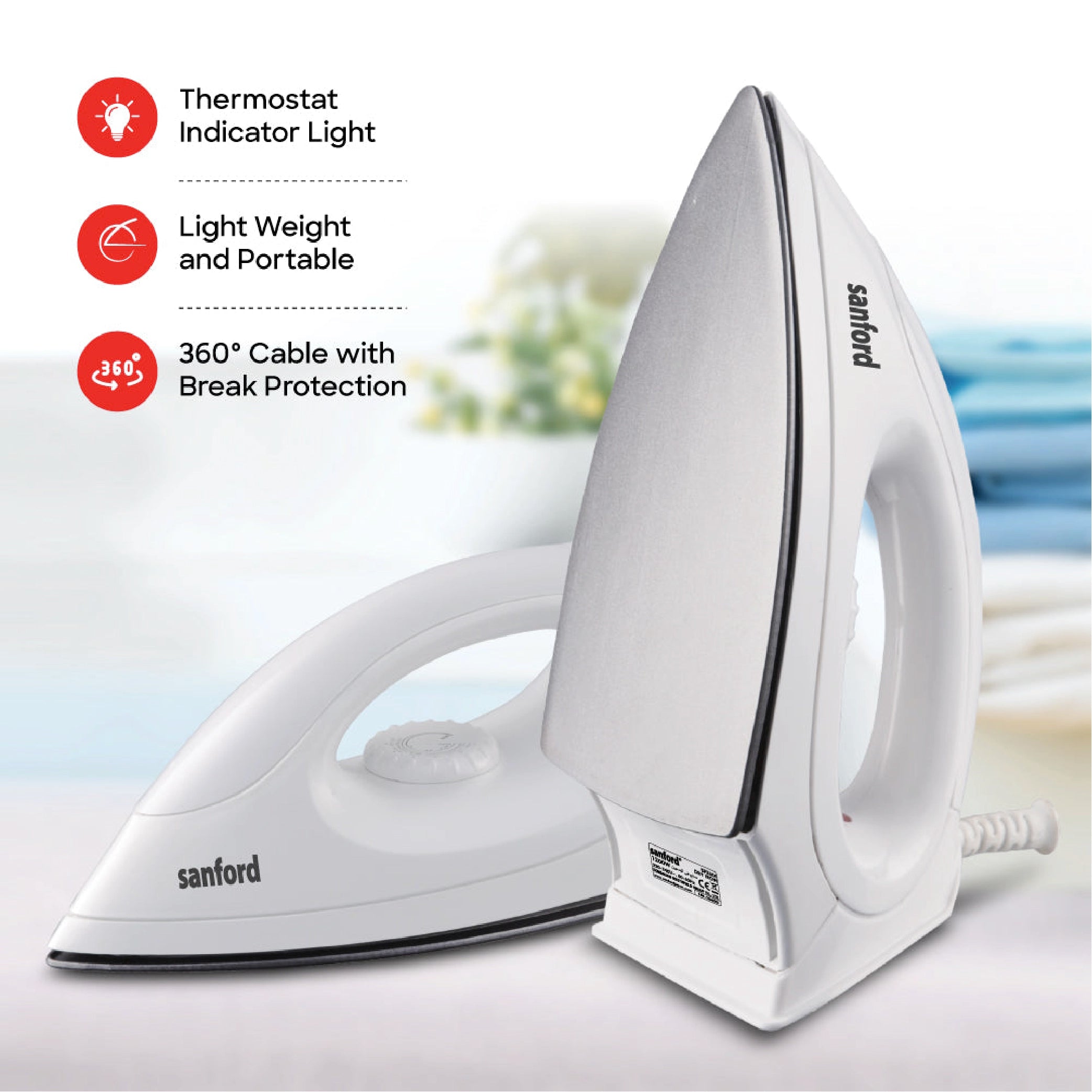 Dry iron 1200W with non stick soleplate overheat protection safe ironing sanford 4
