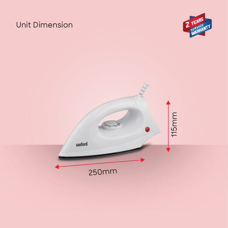 Sanford SF23DI Non-Stick Dry Iron – unit dimensions and measurements