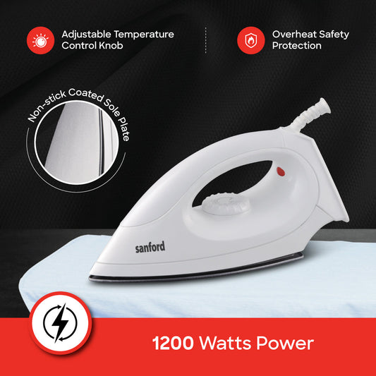 Sanford Dry Iron Light Weight 1200W Easy Temperature Settings Non-stick Sole Plate - SF23DI