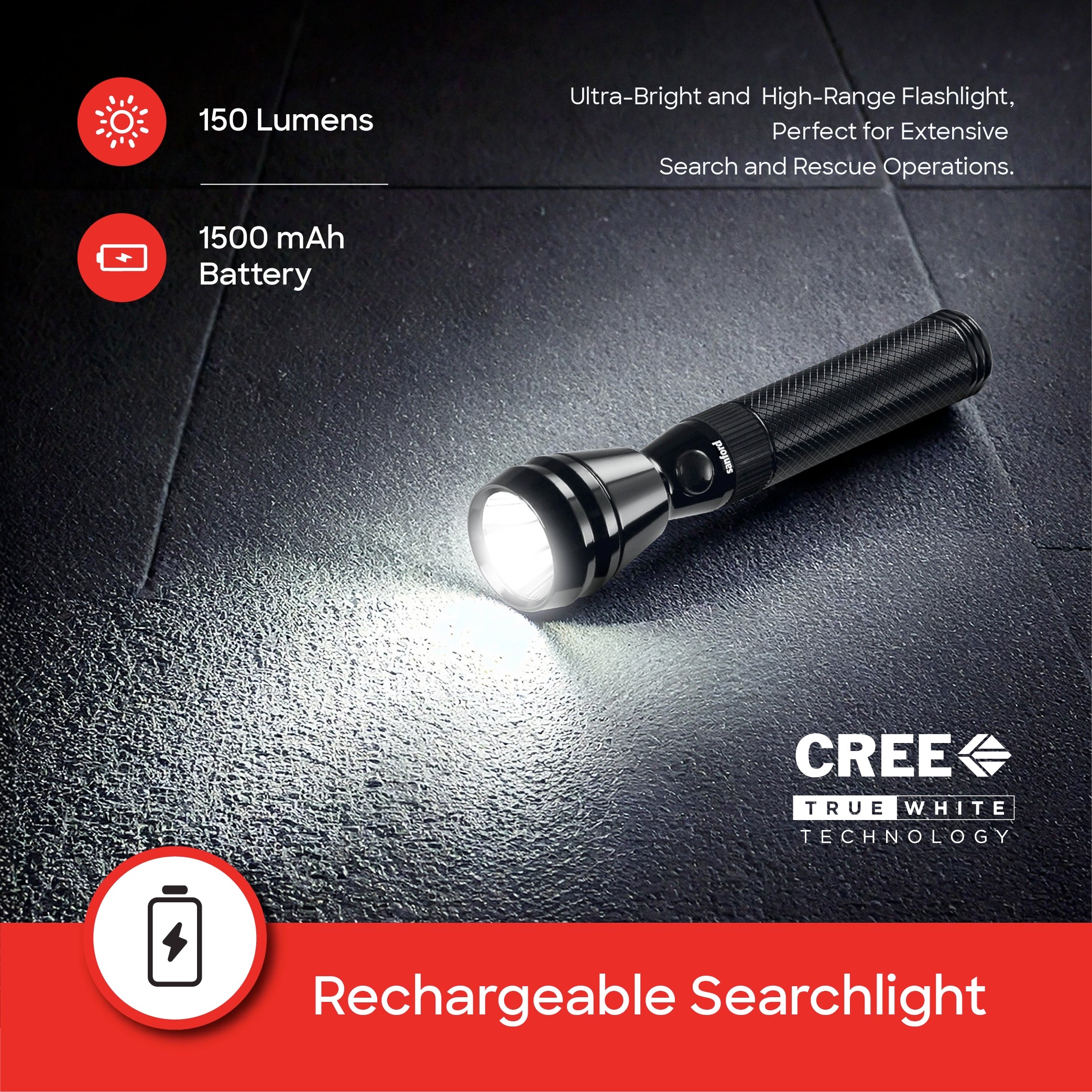 5W Army Series LED flashlight with 900 meter range and 60 sanford 3