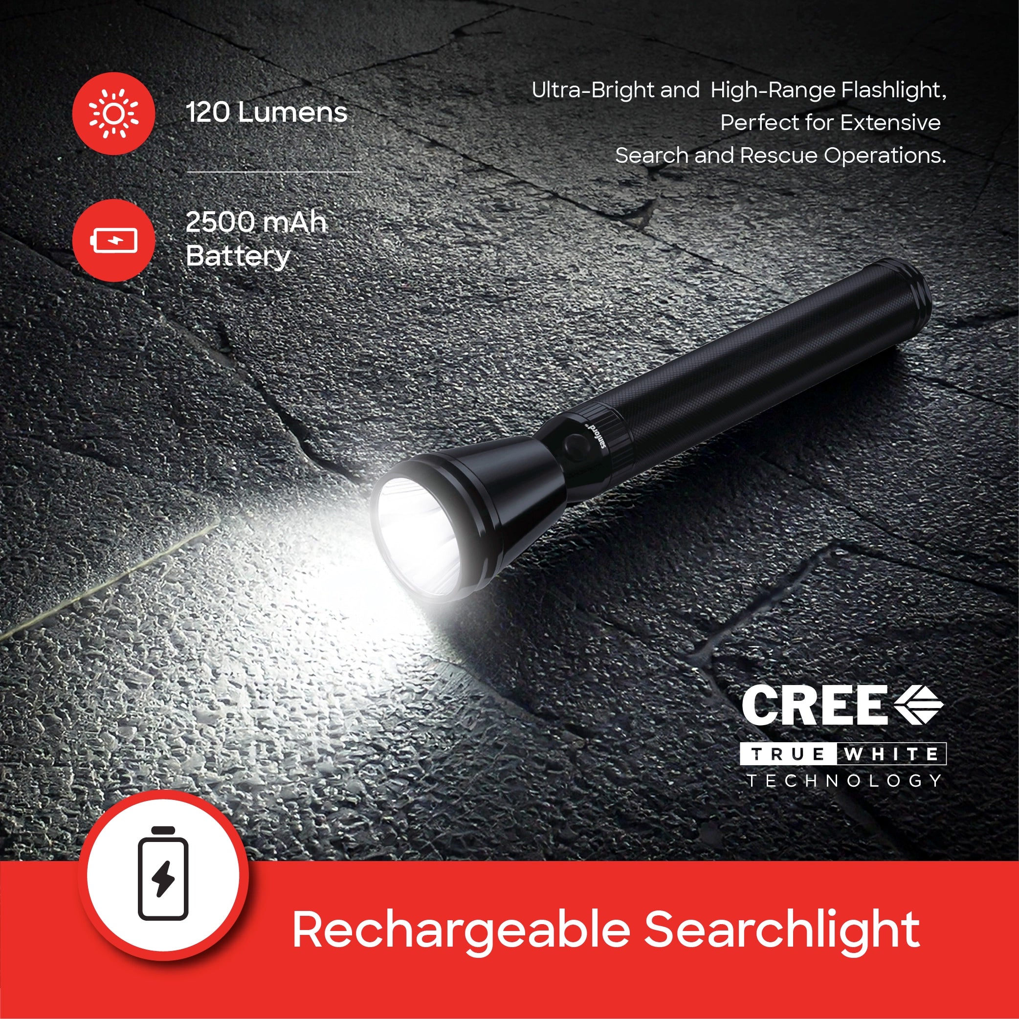 5W Army Series LED flashlight with 1000 meter range and 2 sanford 3