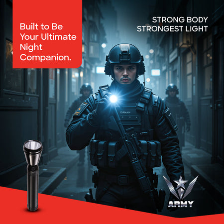 Sanford 5W flashlight showing long-range 1800m beam distance