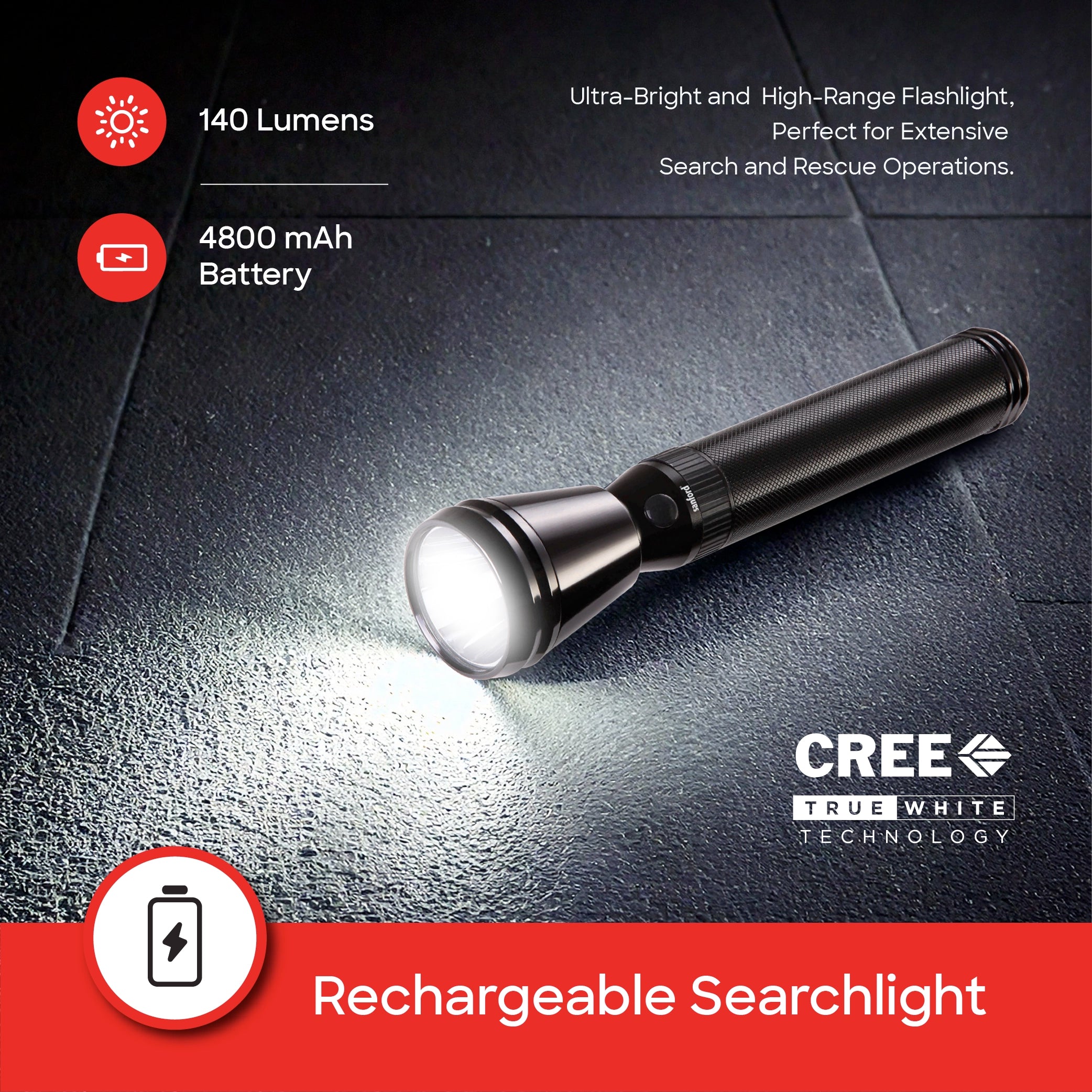 5W Army Series LED flashlight with 1800 meter range and 6 sanford 3