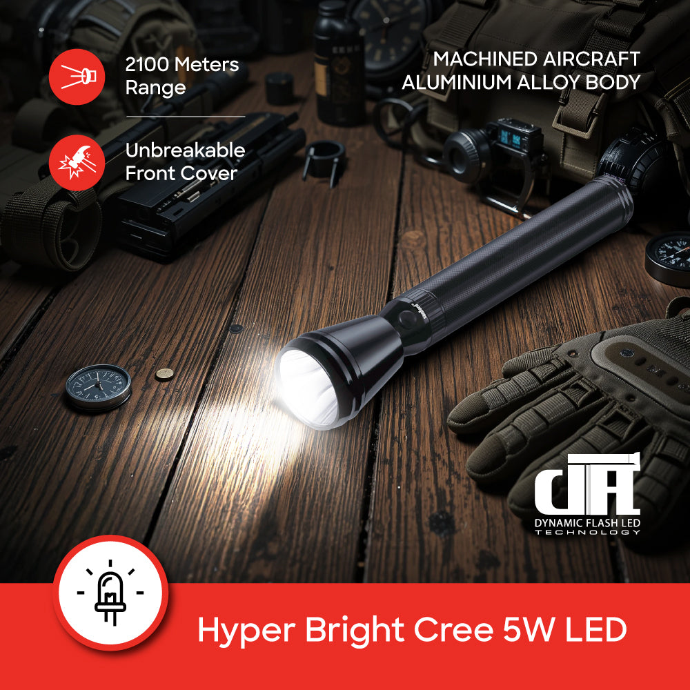 Sanford LED Flashlight Army Series Rechargeable 5W CREE 2100m Long-Range Torch - SF2641SL-3D