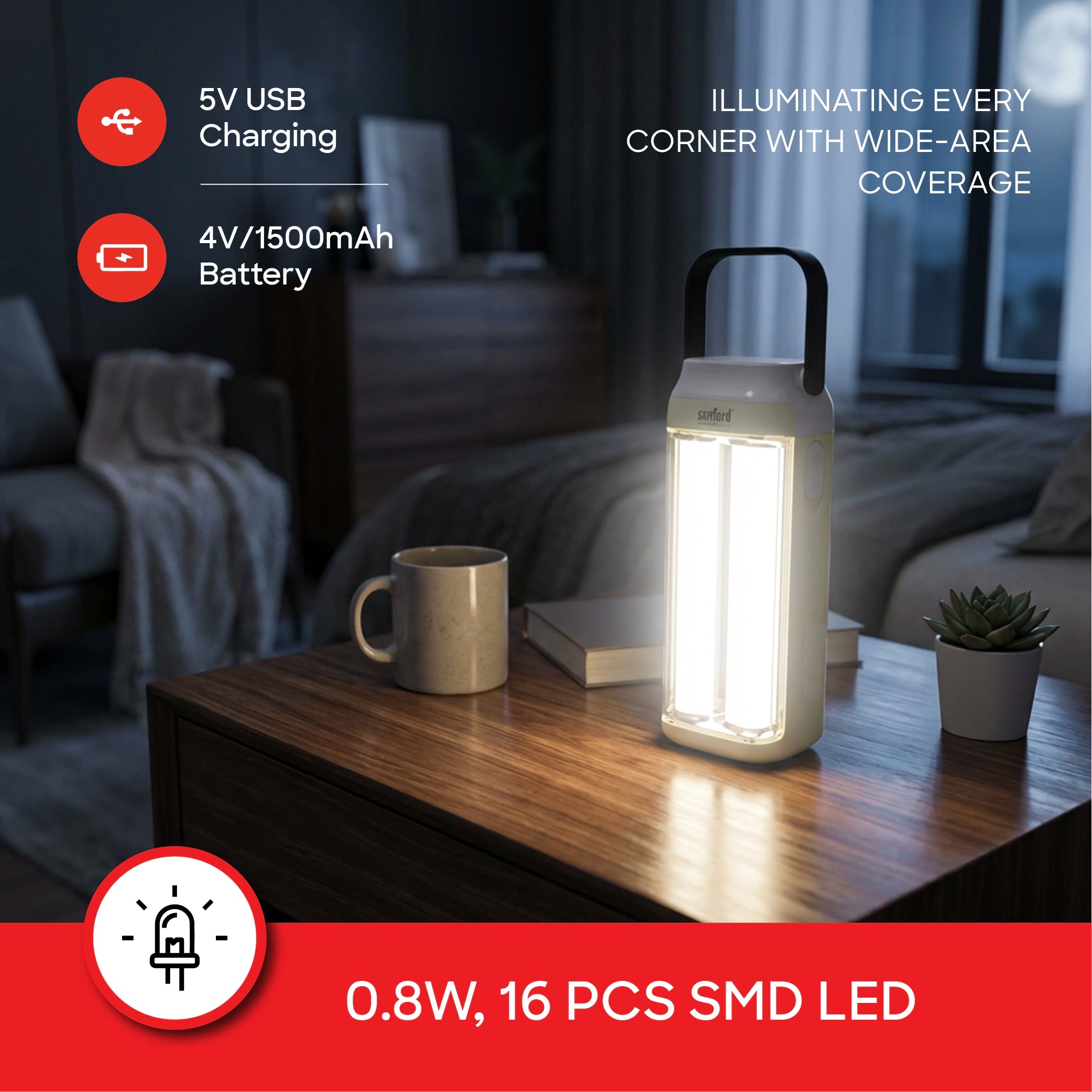 rechargeable emergency lamp 16 LED 9 hours USB charging sanford 3