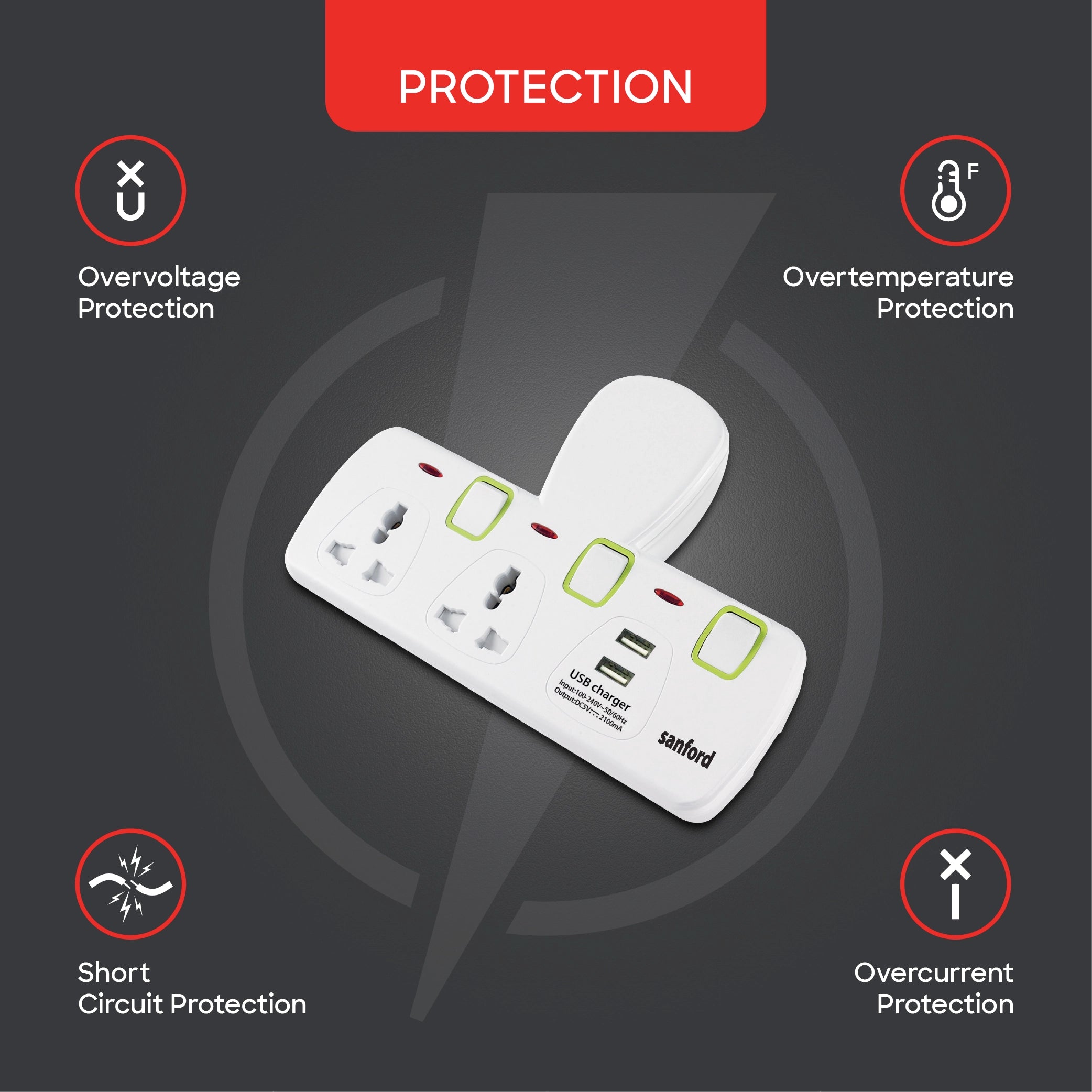 Extension Socket 2 Way Multi Plug with USB 13A sanford 4