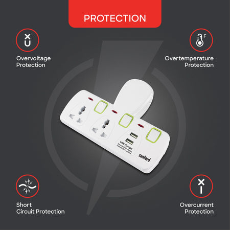 Extension Socket 2 Way Multi Plug with USB 13A sanford 4
