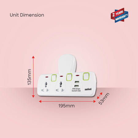 Extension Socket 2 Way Multi Plug with USB 13A sanford 6