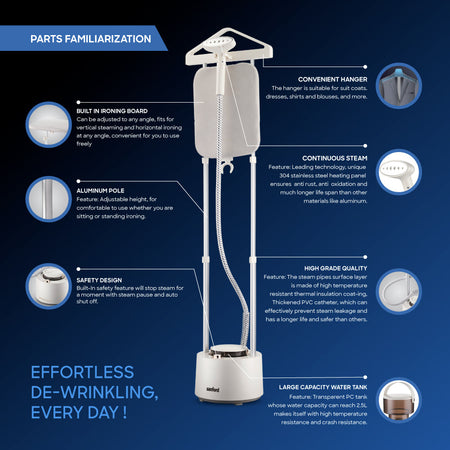 Sanford garment steamer with ironing board for steaming and pressing