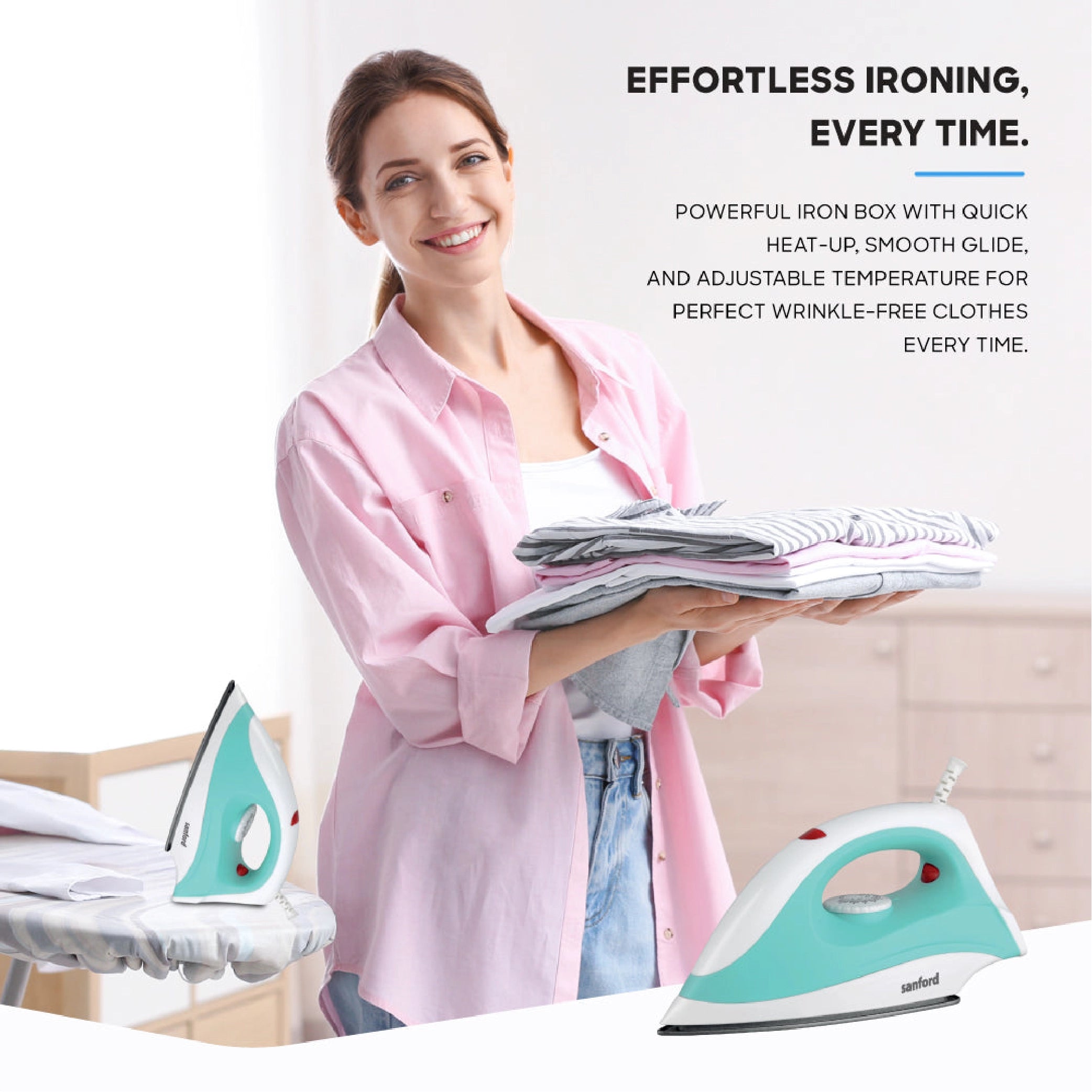 Dry iron 1400W with teflon soleplate safety cut off for fast heating sanford 4