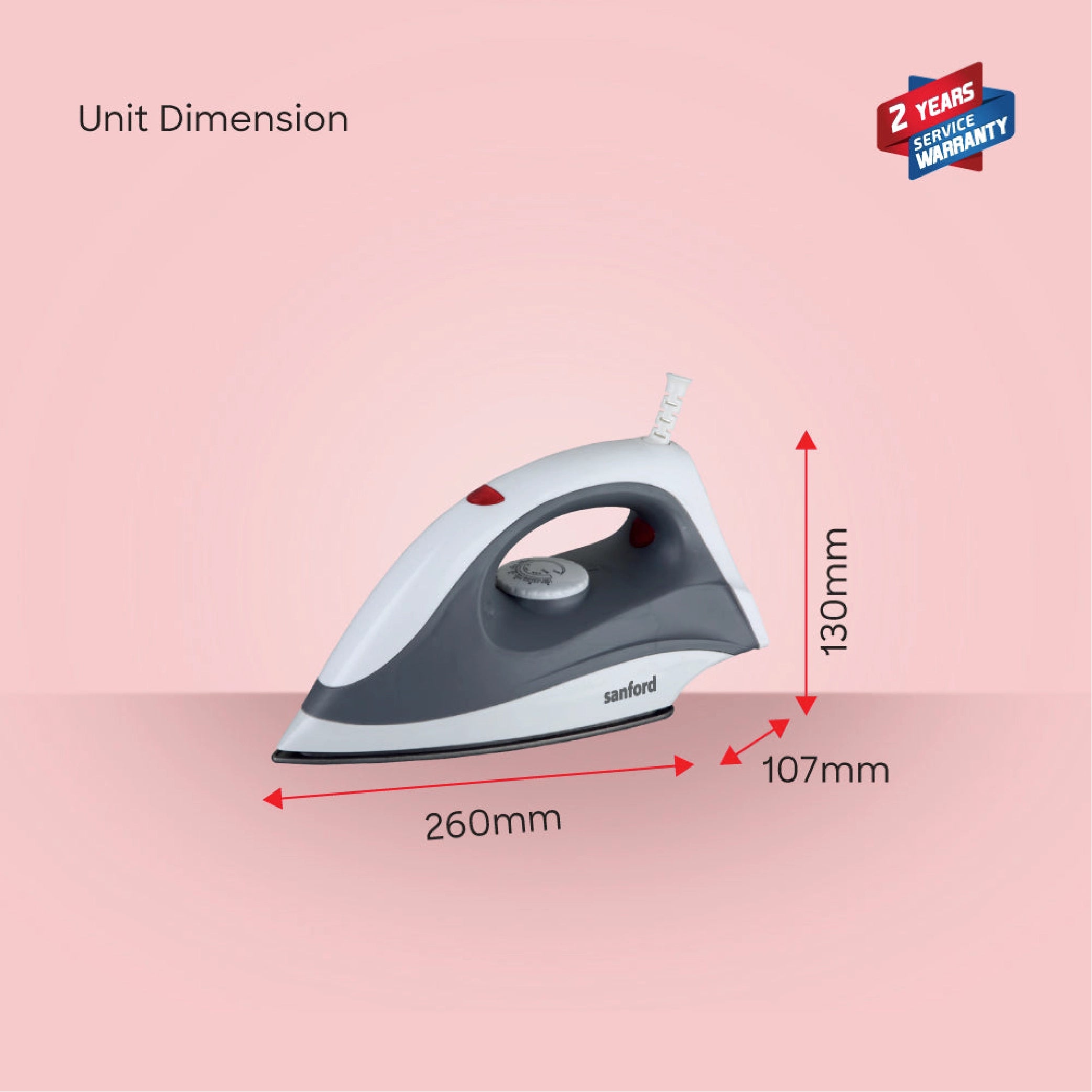 Dry iron 1400W with teflon soleplate safety cut off for fast heating sanford 6