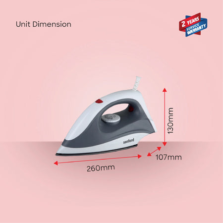 Sanford SF29DI Teflon Dry Iron – unit dimensions and measurements
