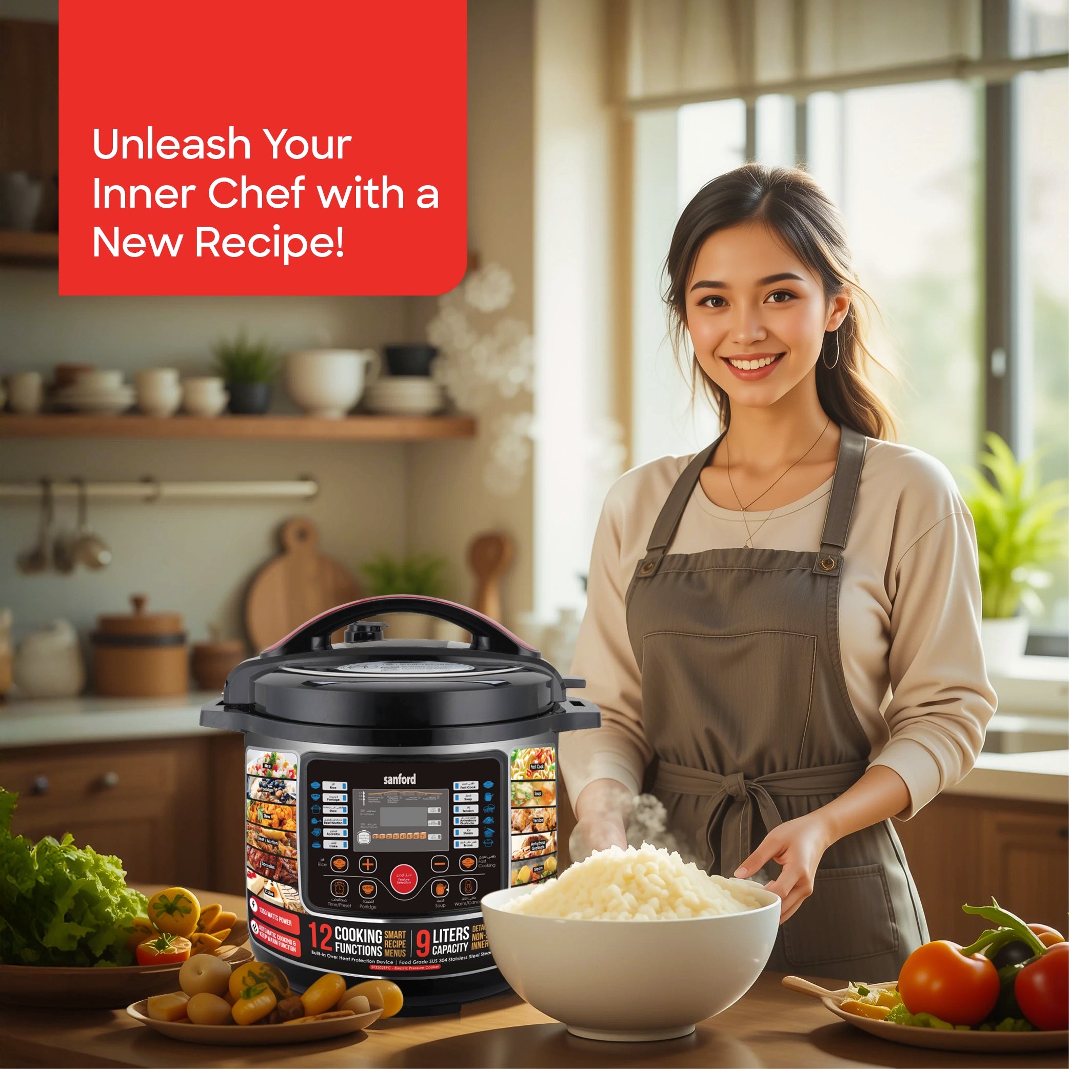 9L electric pressure cooker 1350W digital control & 12 cooking modes sanford 2