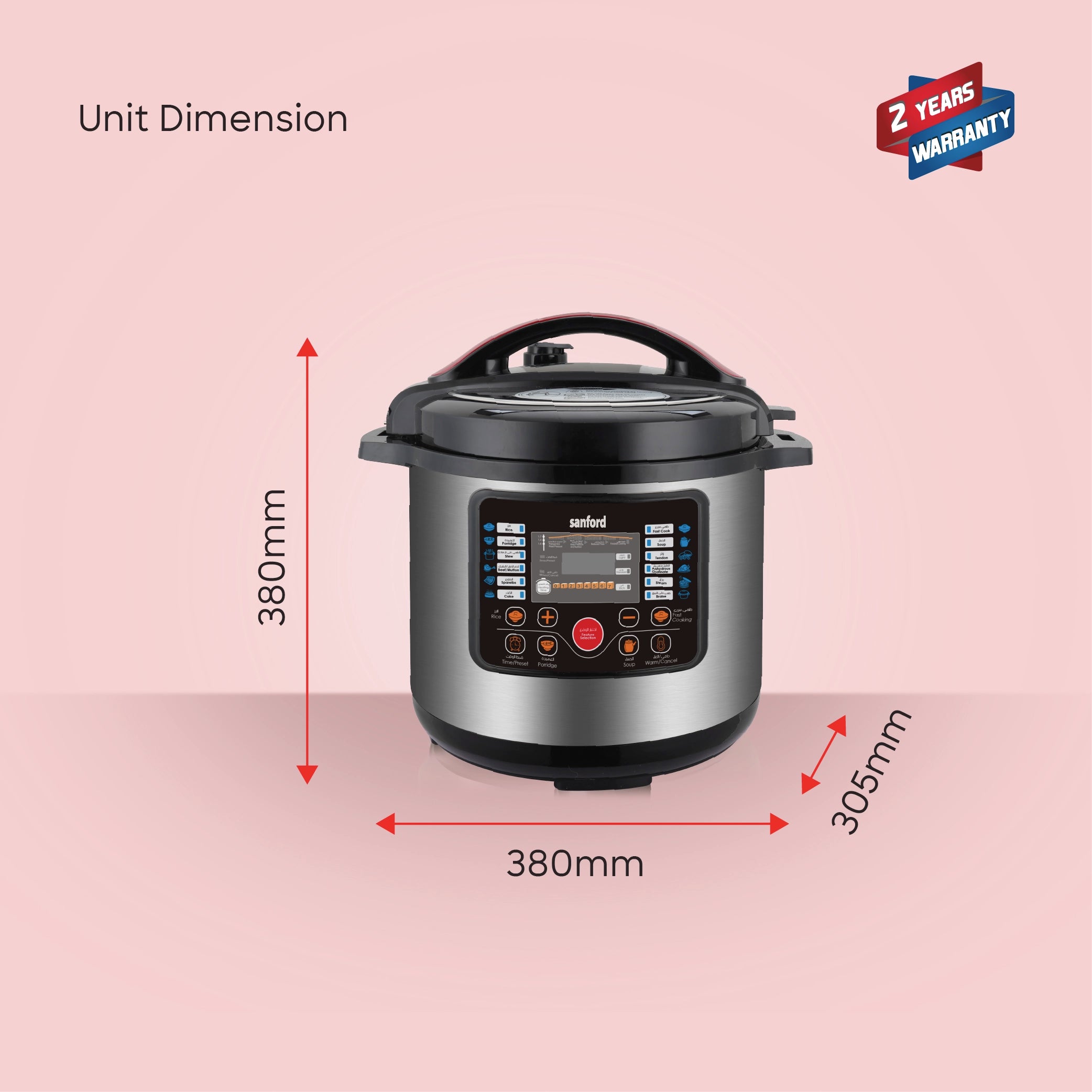 9L electric pressure cooker 1350W digital control & 12 cooking modes sanford 8