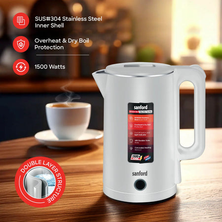 Sanford 1500W Electric Kettle SF3331EK - 360 Degree Rotational Base with Auto Shut-off - Detail View