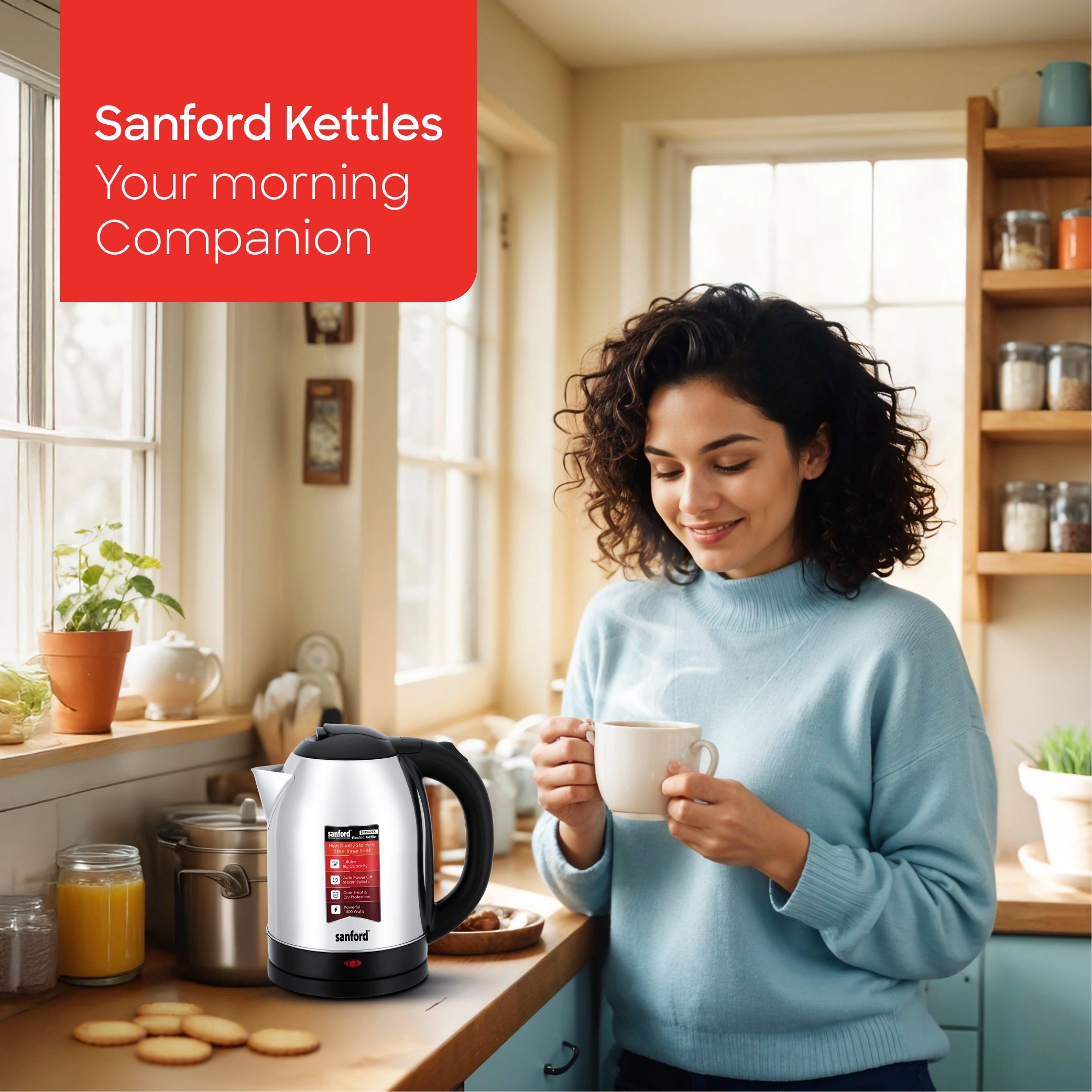 best electric kettle 1.8L steel inner shell & cool touch body sanford 2