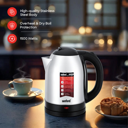 best electric kettle 1.8L steel inner shell & cool touch body sanford 3