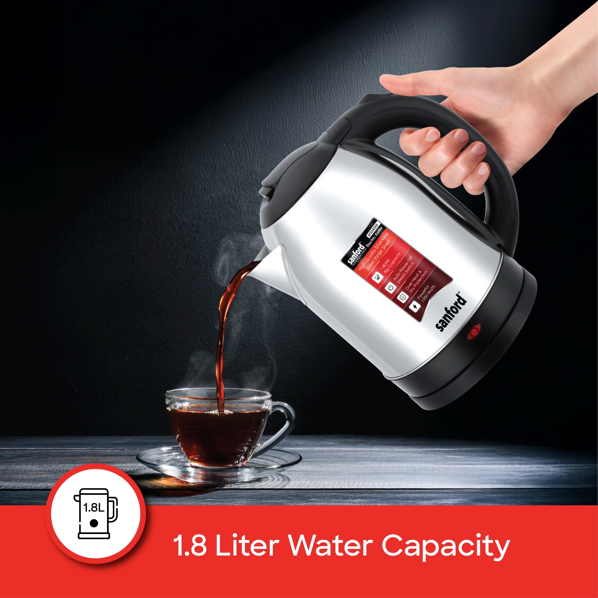 best electric kettle 1.8L steel inner shell & cool touch body sanford 4