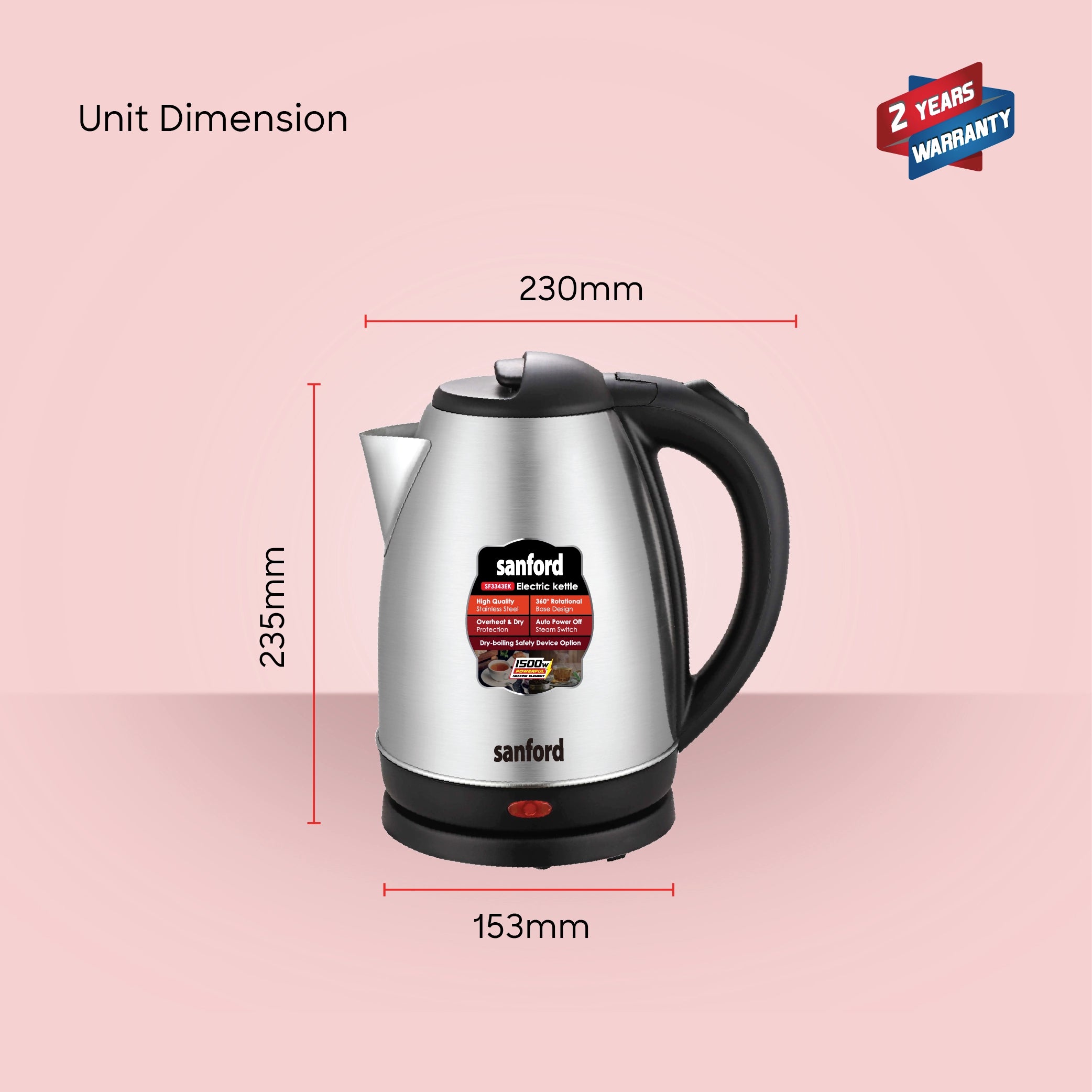 best electric kettle 1.8L 1500W Power stainless steel Body sanford 7