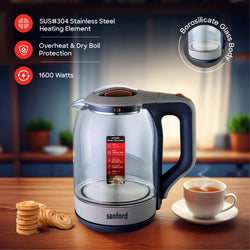 Sanford Electric Kettle 1.8L Glass Body 1600W LED Indicator - SF3354EK