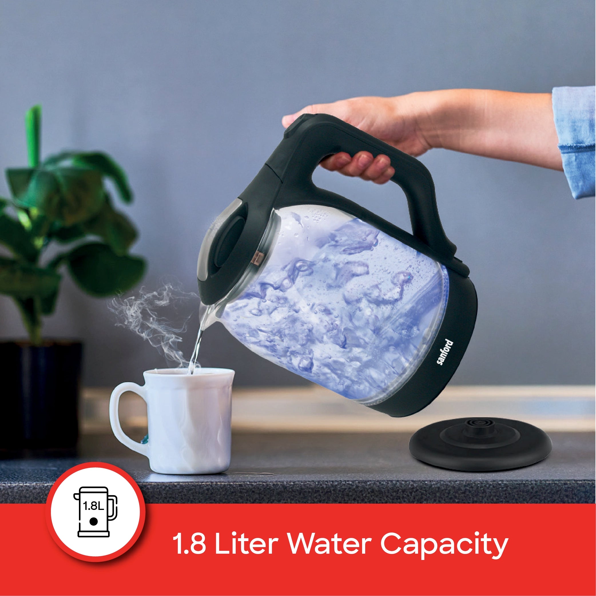 Electric Glass Kettle 1.8L  Auto Shut-Off and Indicator Light sanford 4