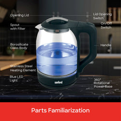 Sanford Electric Kettle 1.8L Glass Body 1600W LED Indicator - SF3354EK