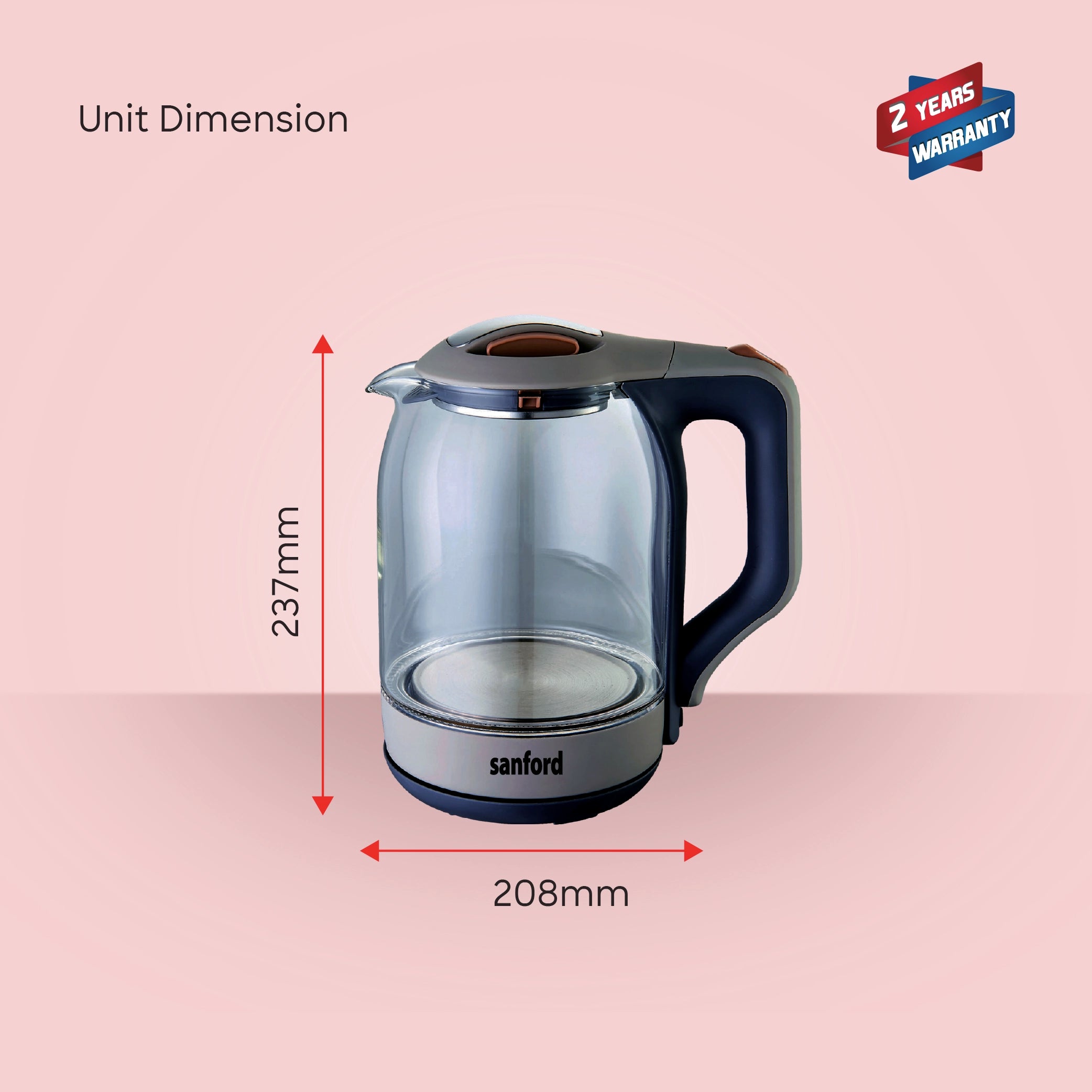 Electric Glass Kettle 1.8L  Auto Shut-Off and Indicator Light sanford 8