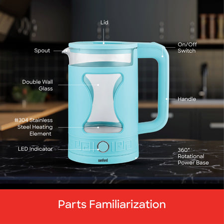 best electric kettle 1.8L Glass Cordless sanford 6