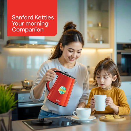 Sanford SF3363EK BS Kettle – lifestyle shot, morning kitchen use