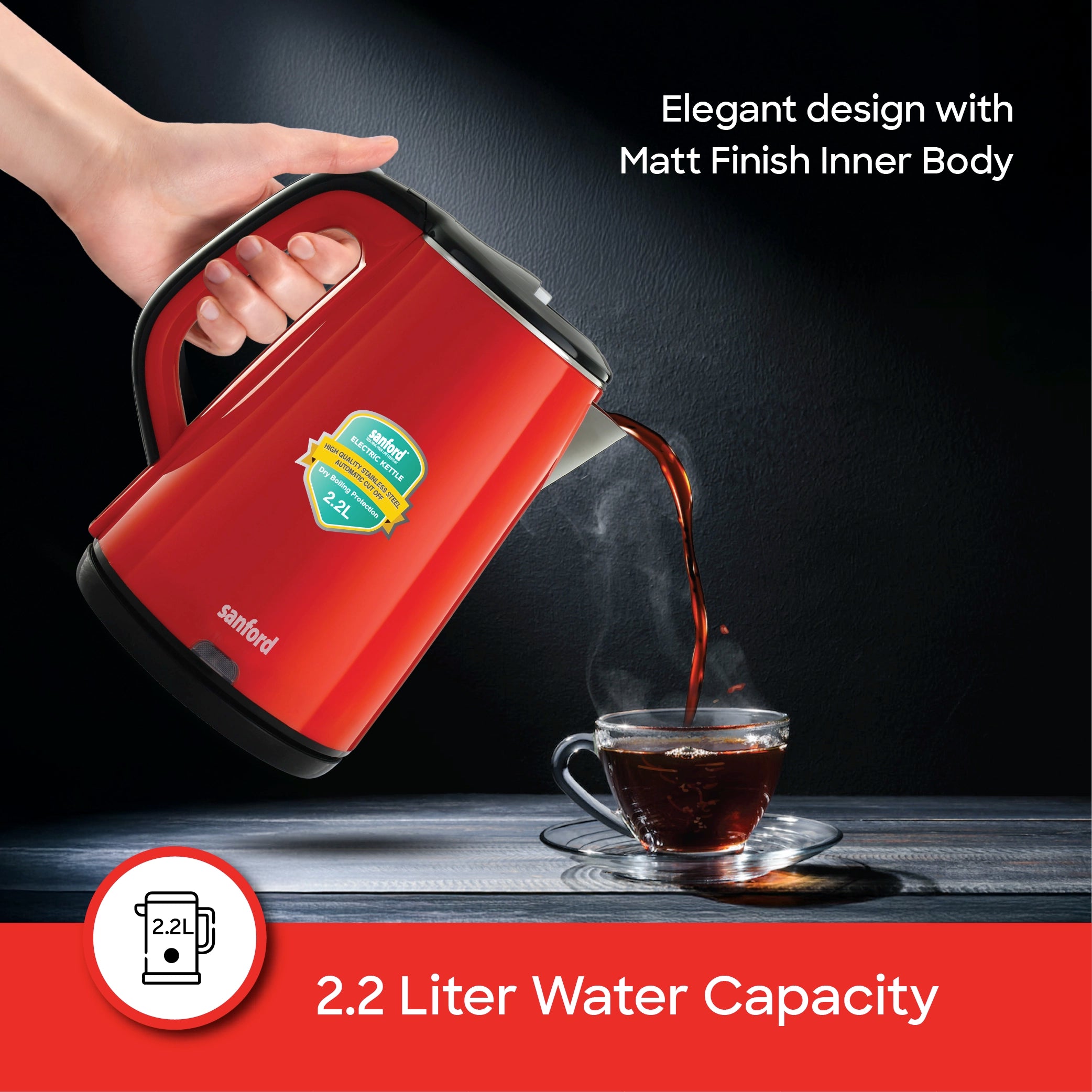 Electric Kettle 2.2L Double Layer Cool Touch 1600W Auto Shut Off sanford 4