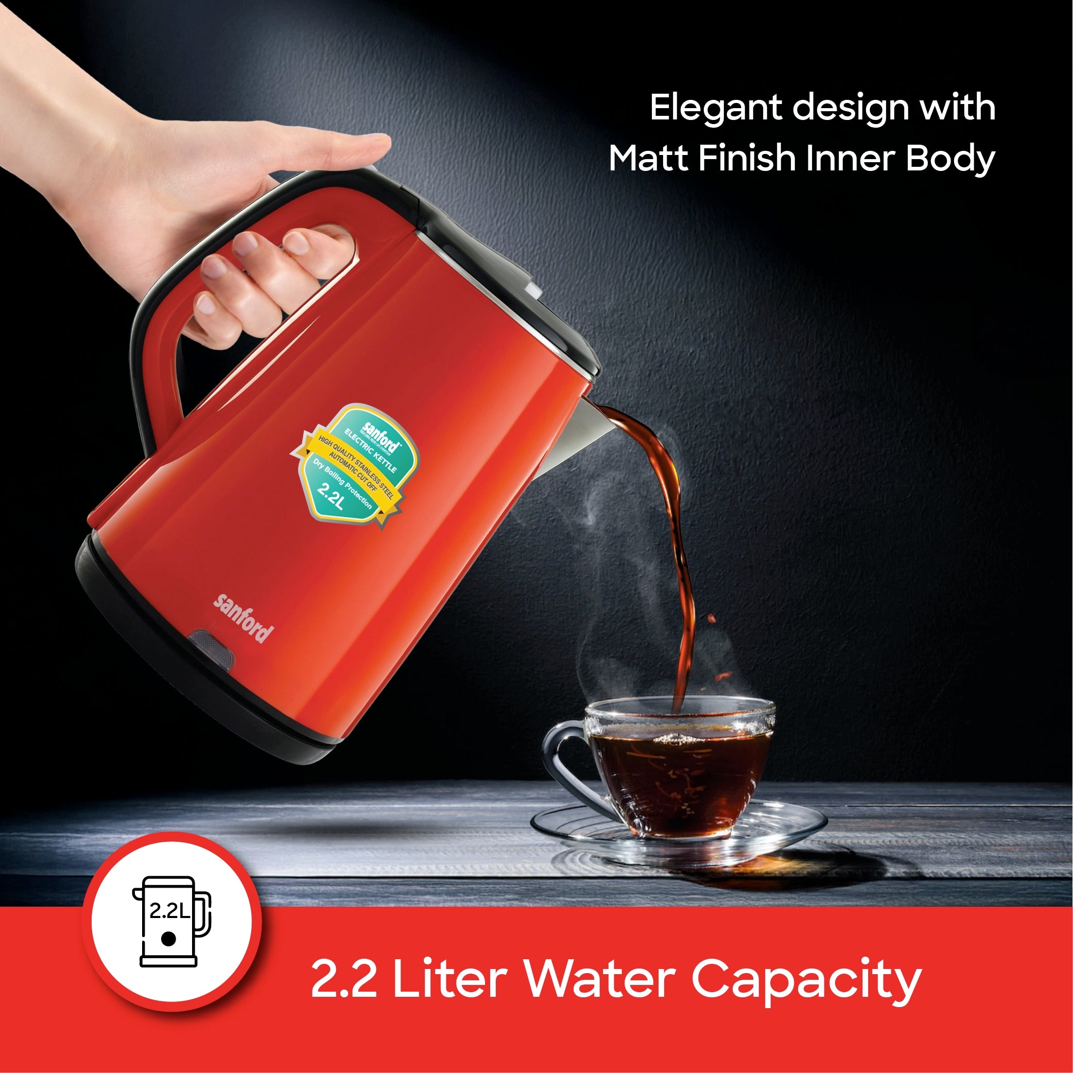 Sanford SF3363EK BS Kettle – 2.2 litre water capacity feature callout