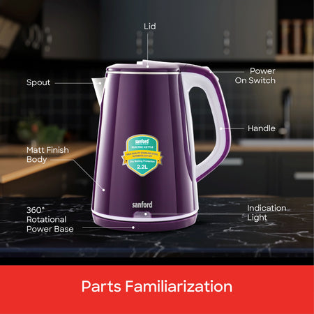 Electric Kettle 2.2L Double Layer Cool Touch 1600W Auto Shut Off sanford 6