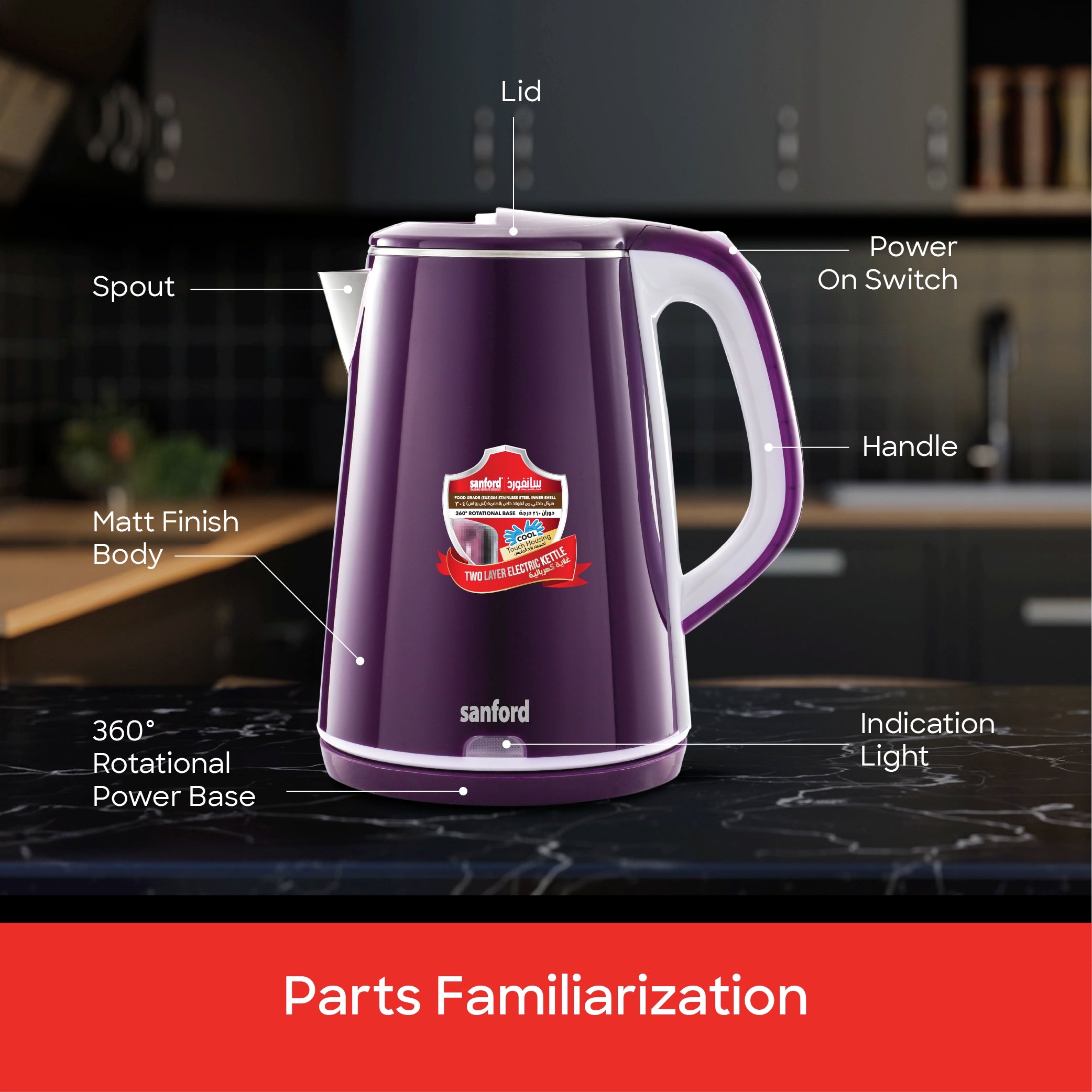 Sanford SF3363EK BS Kettle – parts familiarization diagram