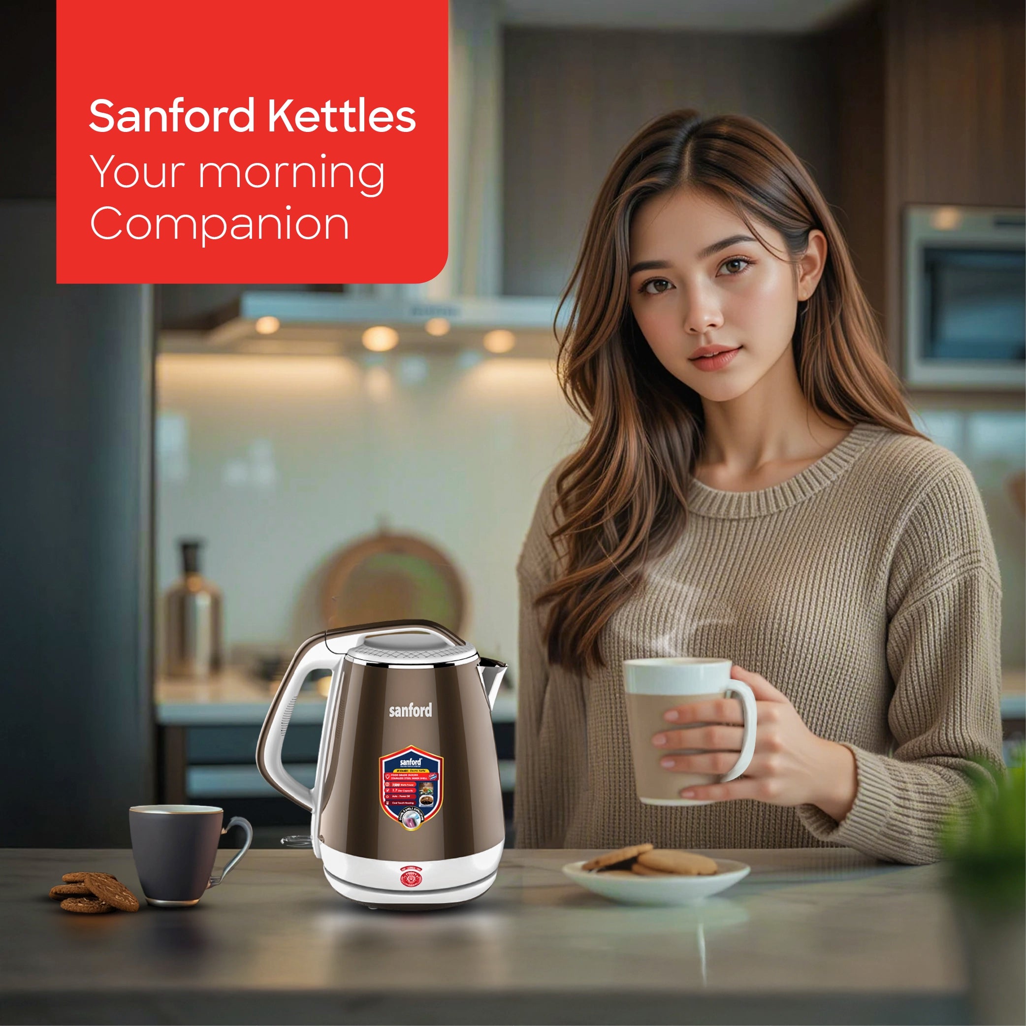 best electric kettle 1.7L 1500W power & double shell structure sanford 2