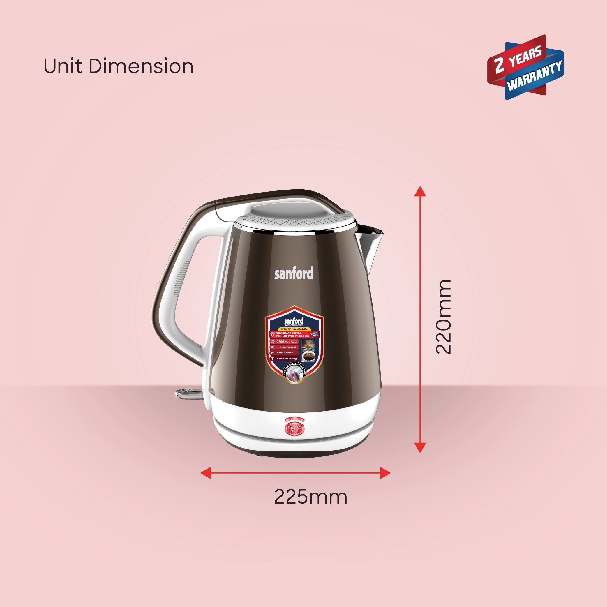 best electric kettle 1.7L 1500W power & double shell structure sanford 7