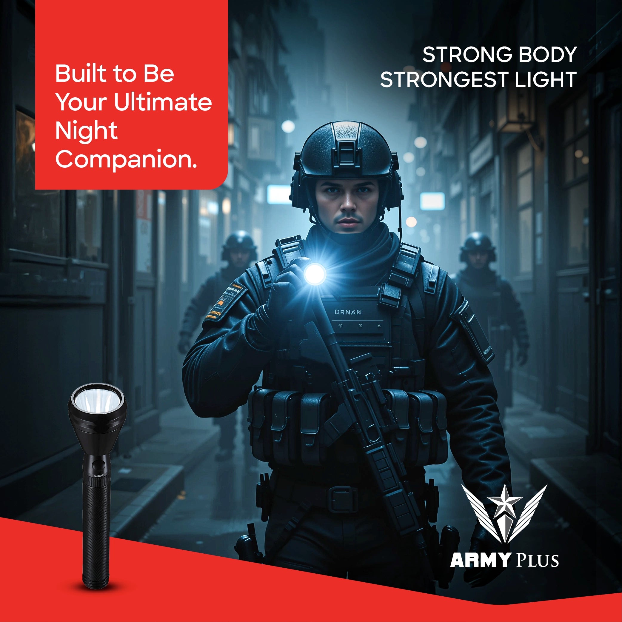 5W flashlight Army plus series 1800m beam distance sanford 2