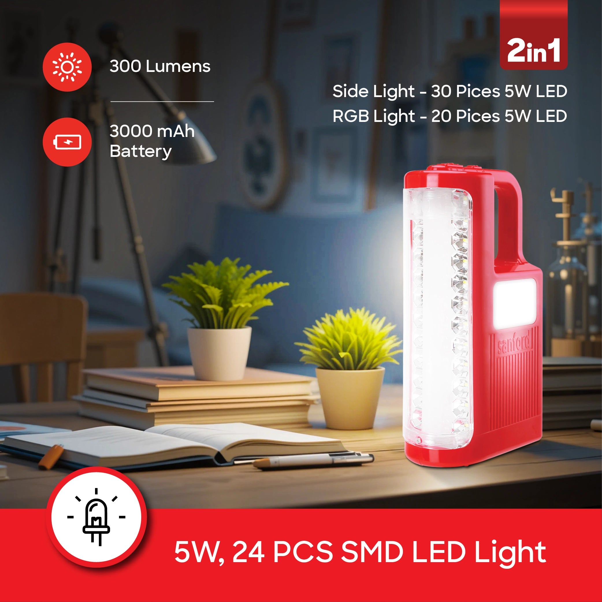 best rechargeable emergency lantern RGB light 60 hours backup sanford 3