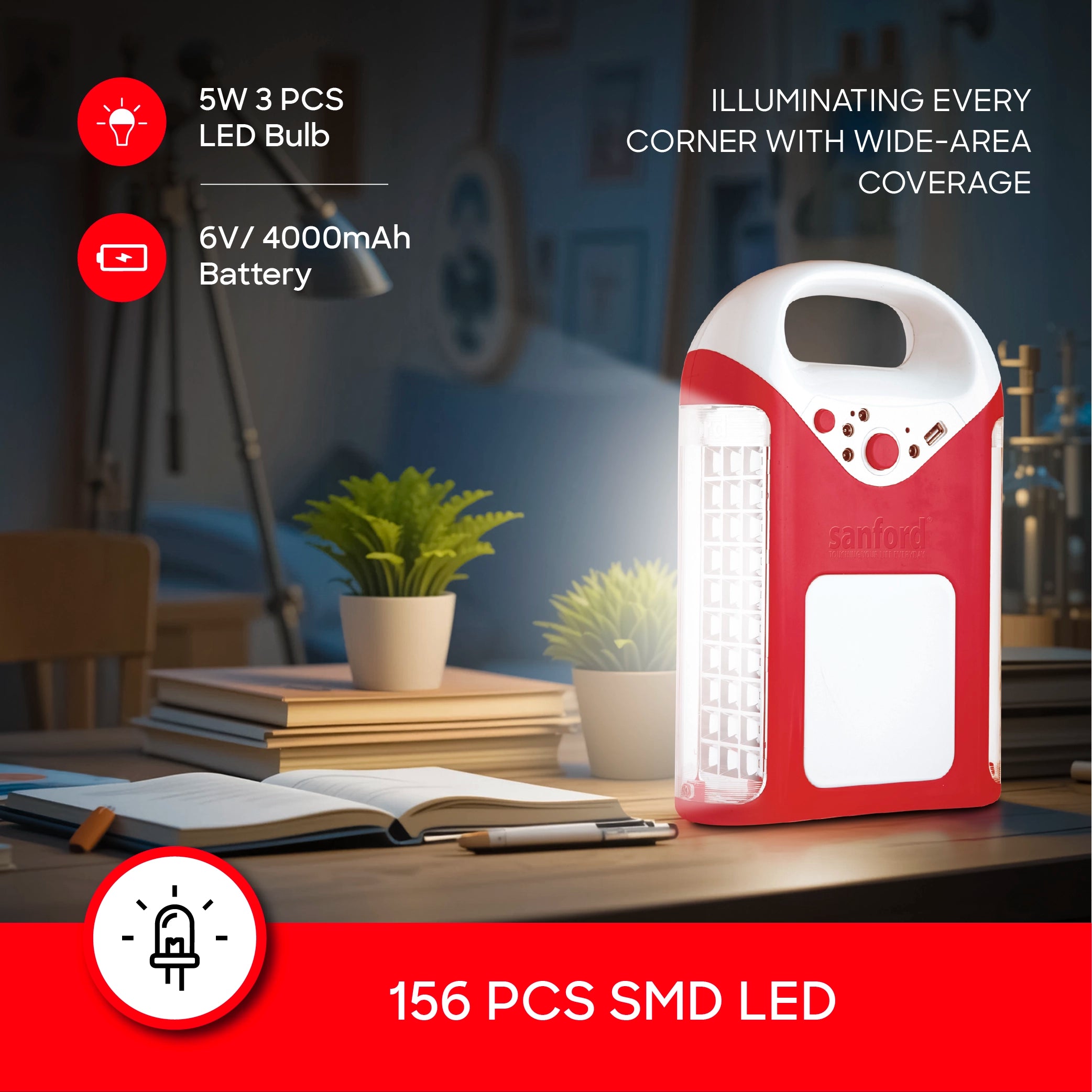 Rechargeable 6W 3 Side LED Lantern 3pcs Bulb 16H Runtime sanford 3