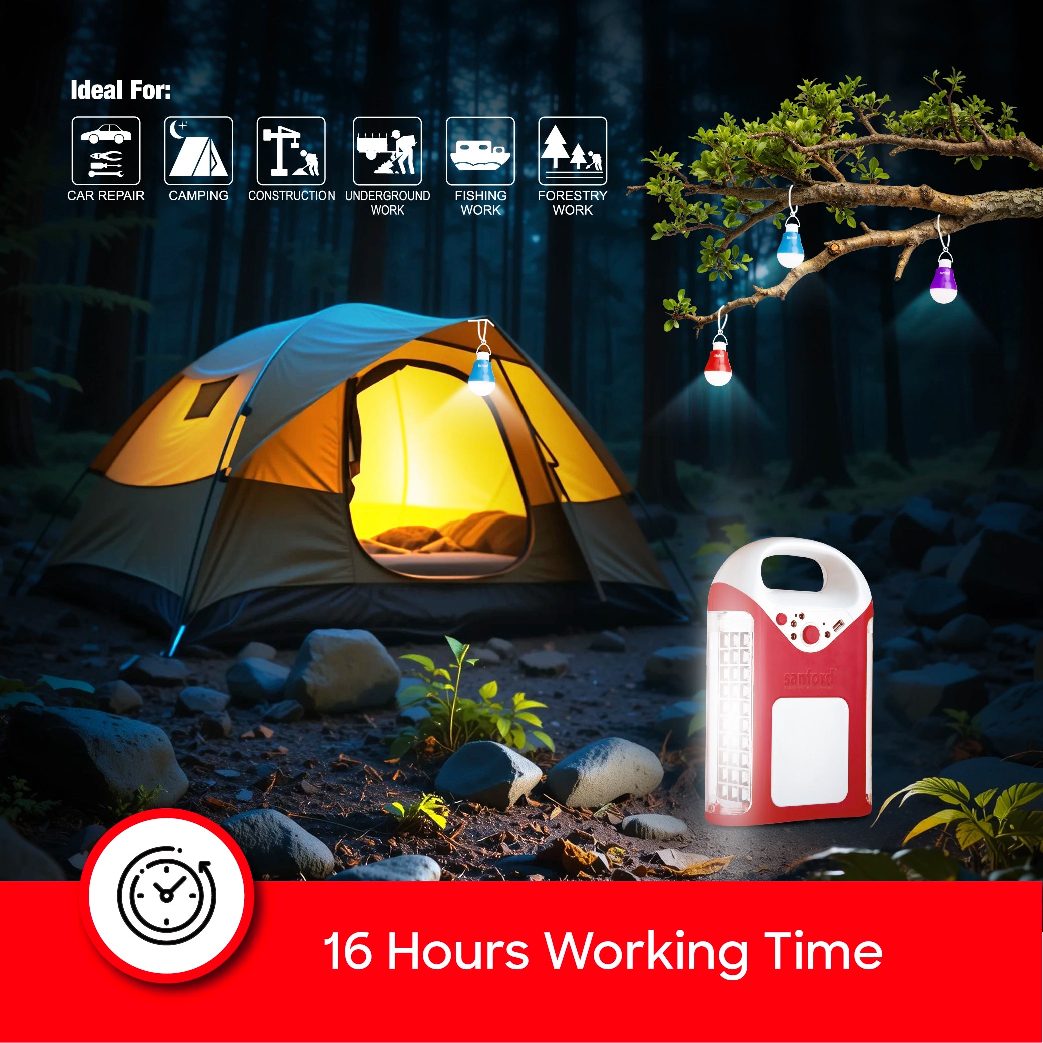 Rechargeable 6W 3 Side LED Lantern 3pcs Bulb 16H Runtime sanford 5