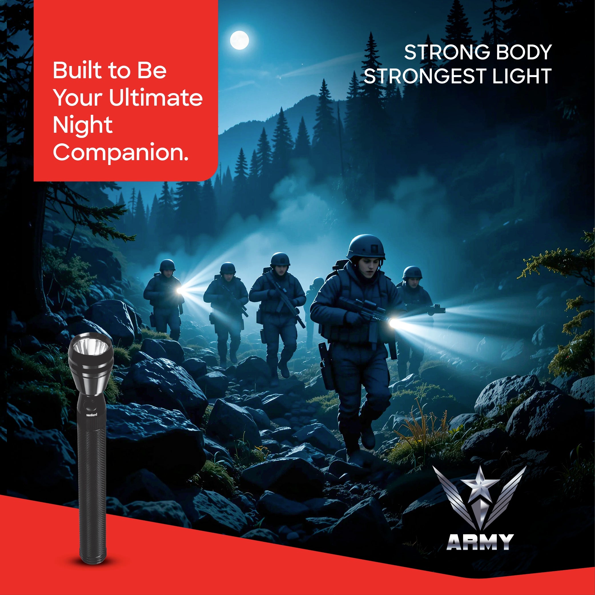 1W Army Series  LED flashlight with 500 meter range and 120 sanford 2