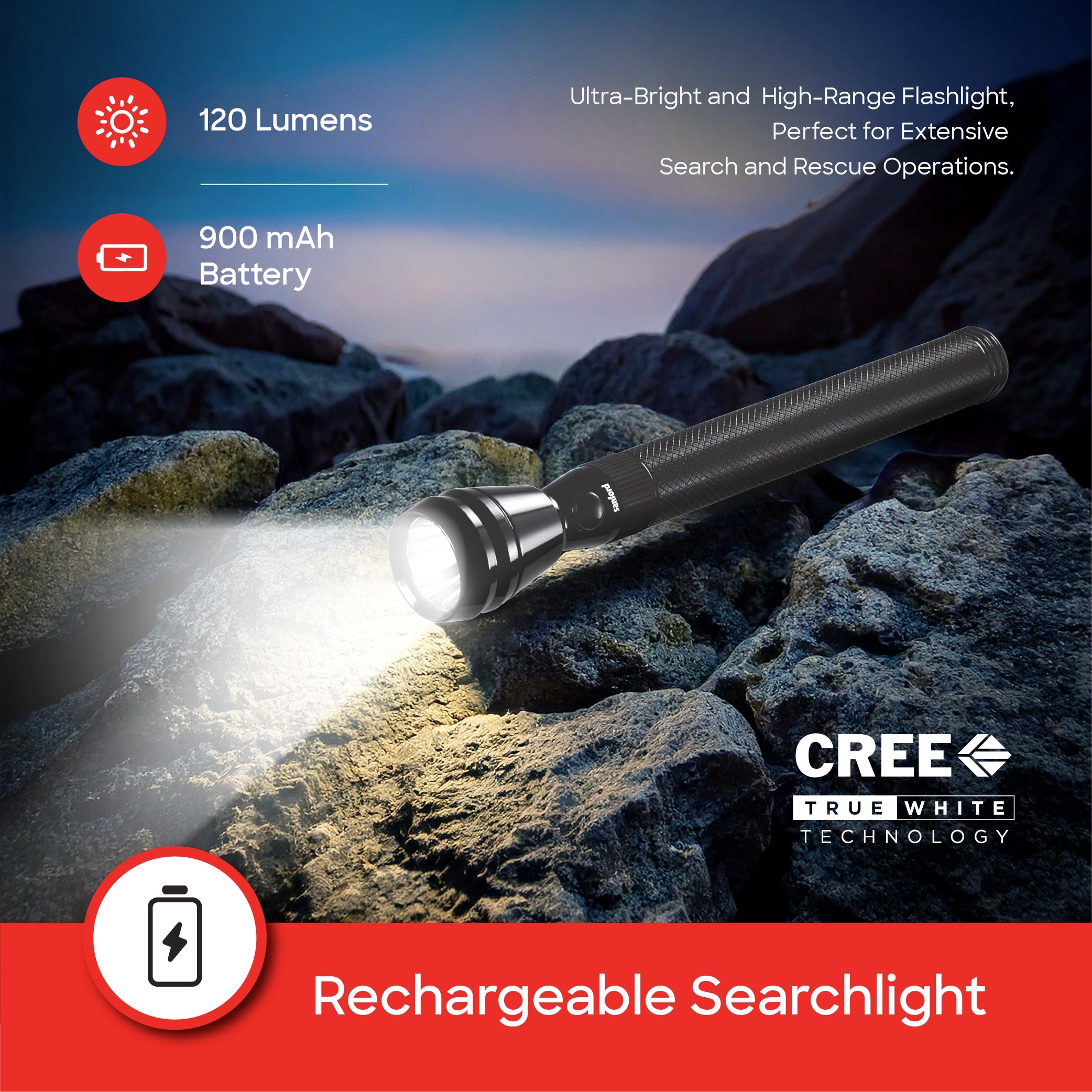 1W Army Series  LED flashlight with 500 meter range and 120 sanford 3