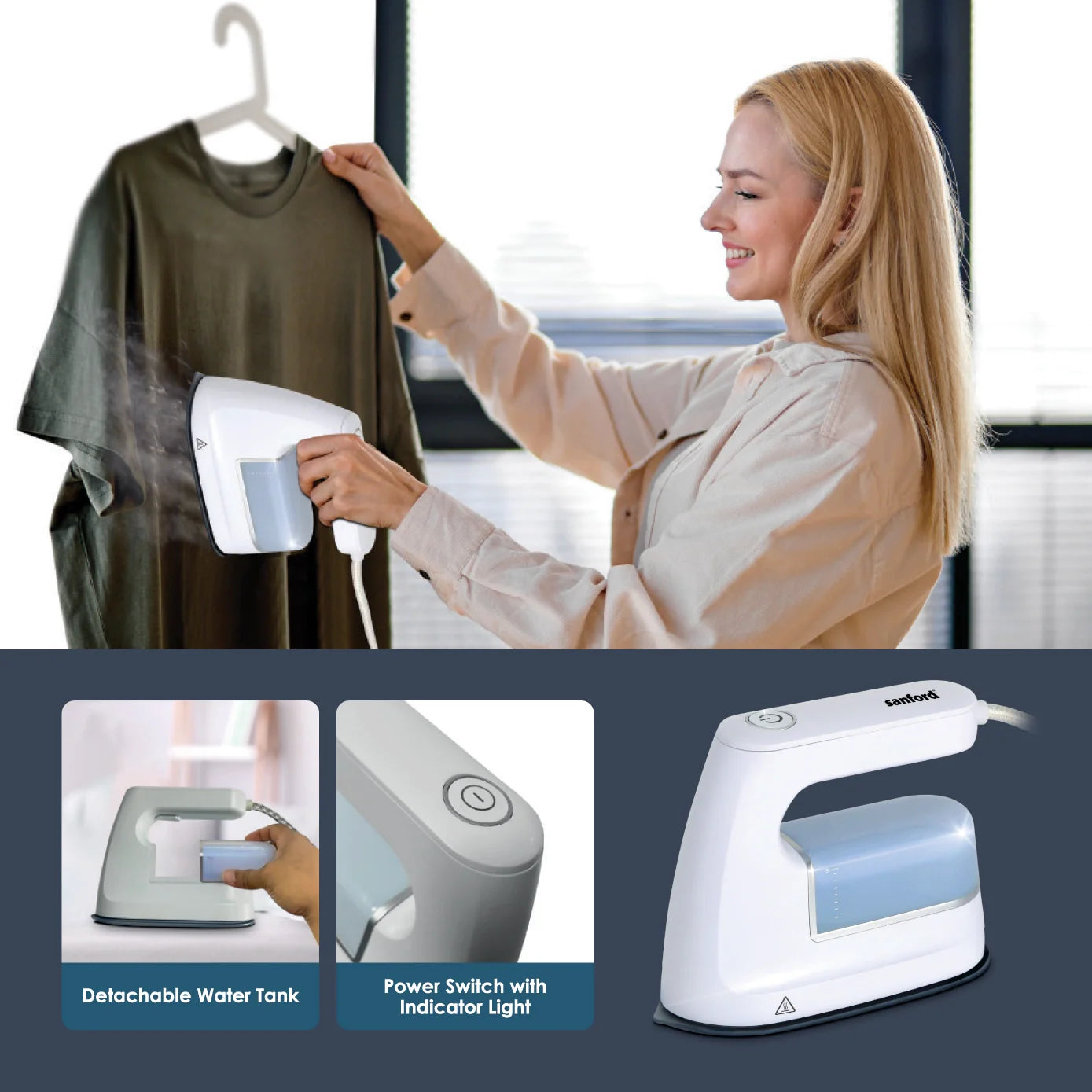 multifunctional steam iron 1200W ceramic non-stick soleplate sanford 5