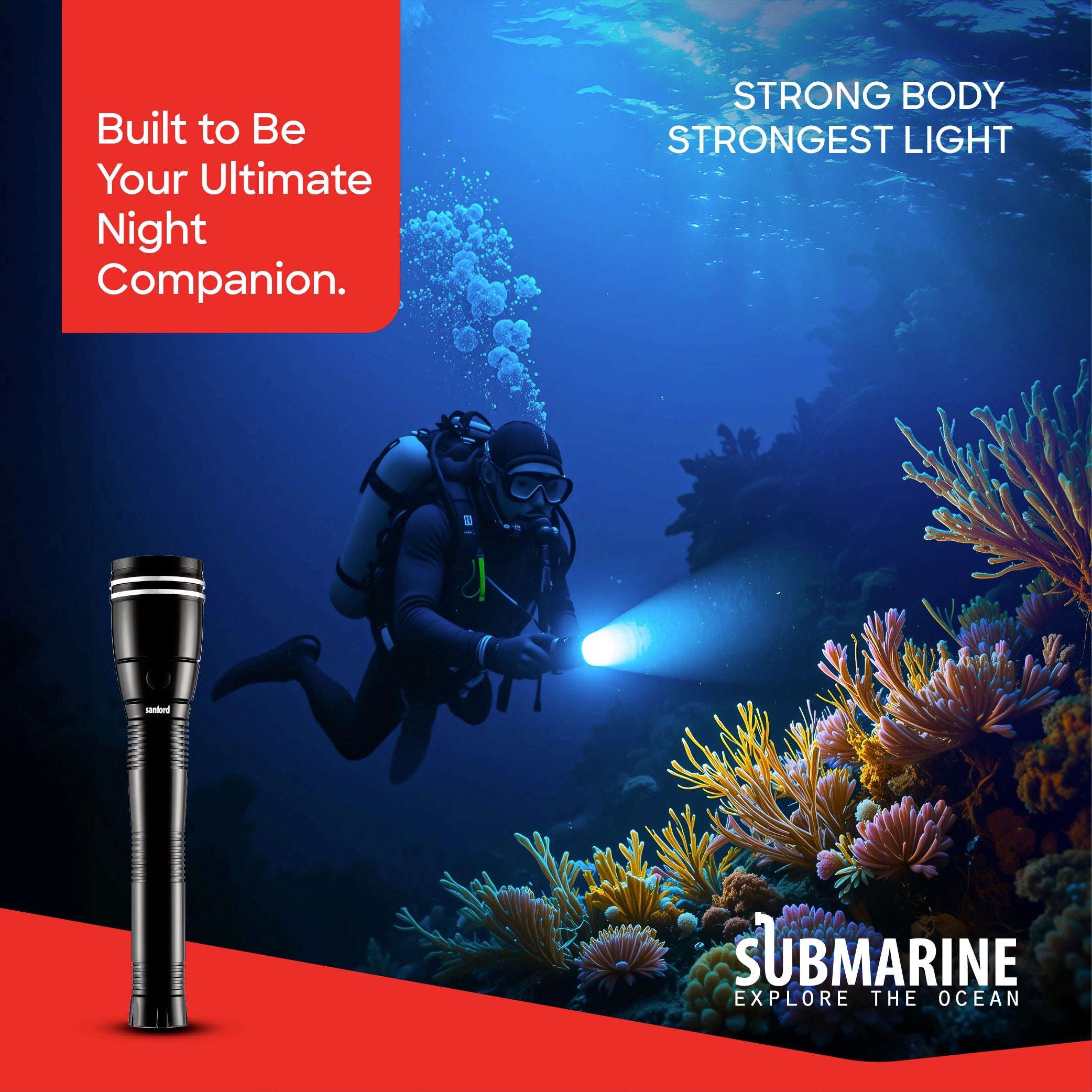 Waterproof LED flashlight torch 355 lumens durable body 2C battery sanford 2