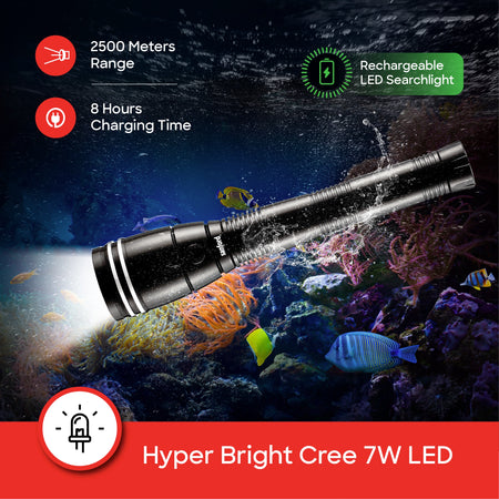 Sanford SF447SL Waterproof LED Flashlight Torch – 2500m range, 7W CREE LED feature callout
