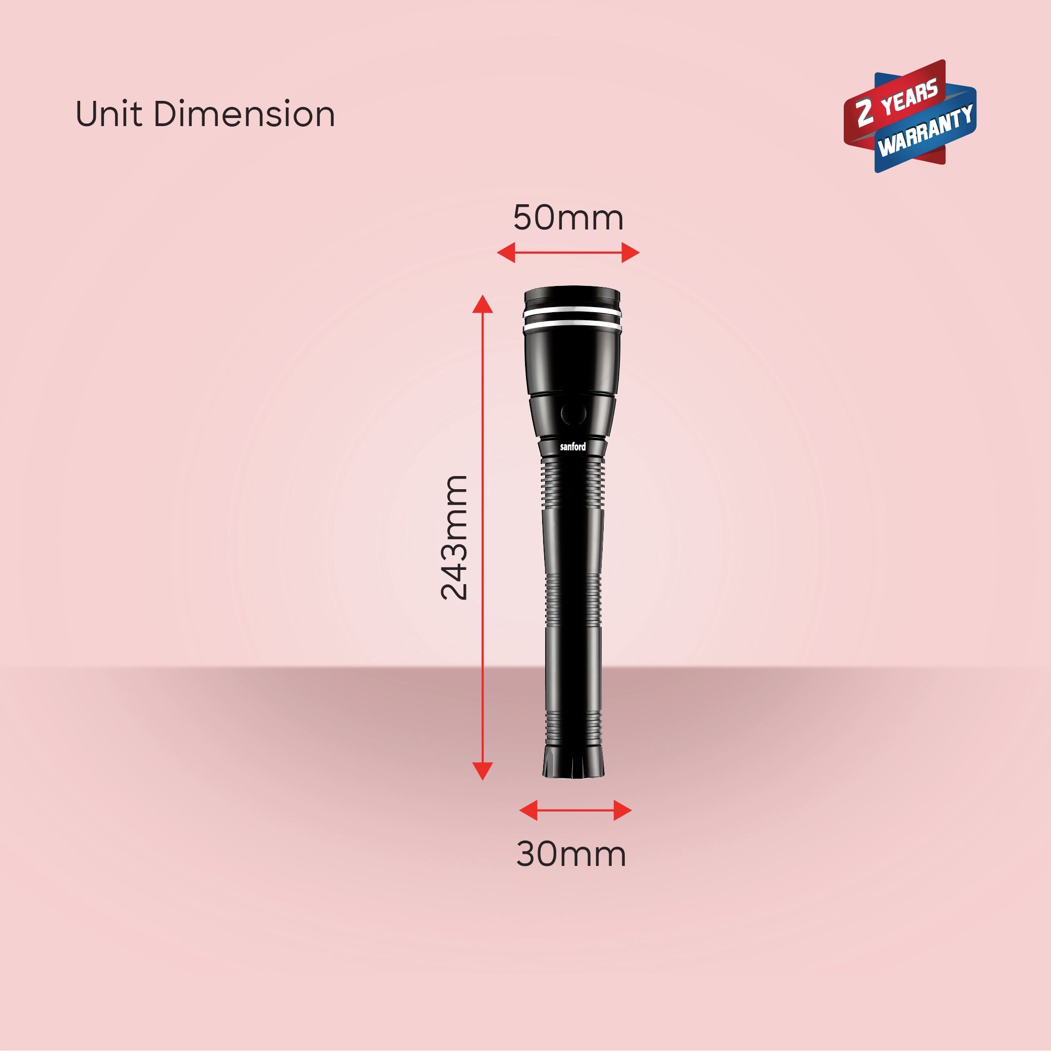 Waterproof LED flashlight torch 355 lumens durable body 2C battery sanford 6