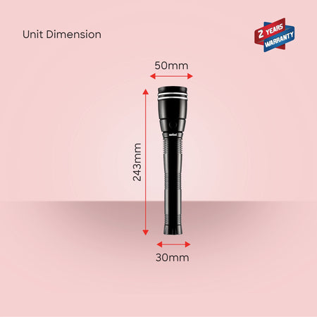 Sanford SF447SL Waterproof LED Flashlight Torch – unit dimensions and measurements