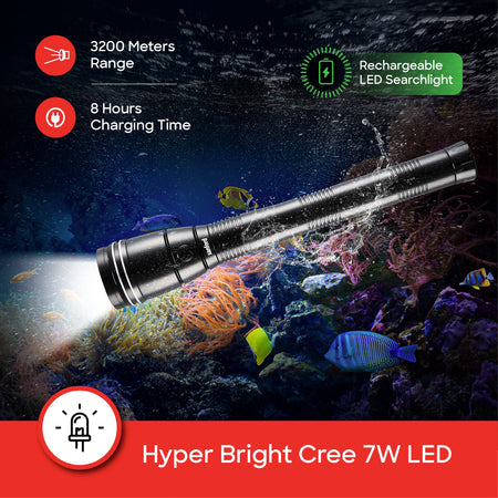 Sanford SF448SL Waterproof LED Flashlight Torch – 1200m range, 7W CREE LED feature callout